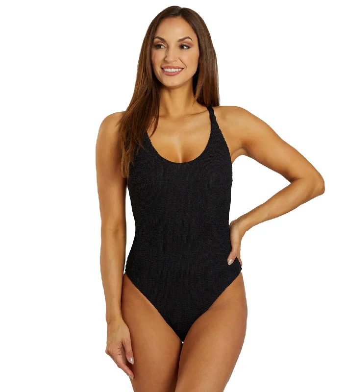 Lole Women's Soleil Ribbed One Piece Swimsuit Black Beach Ready Swimsuit