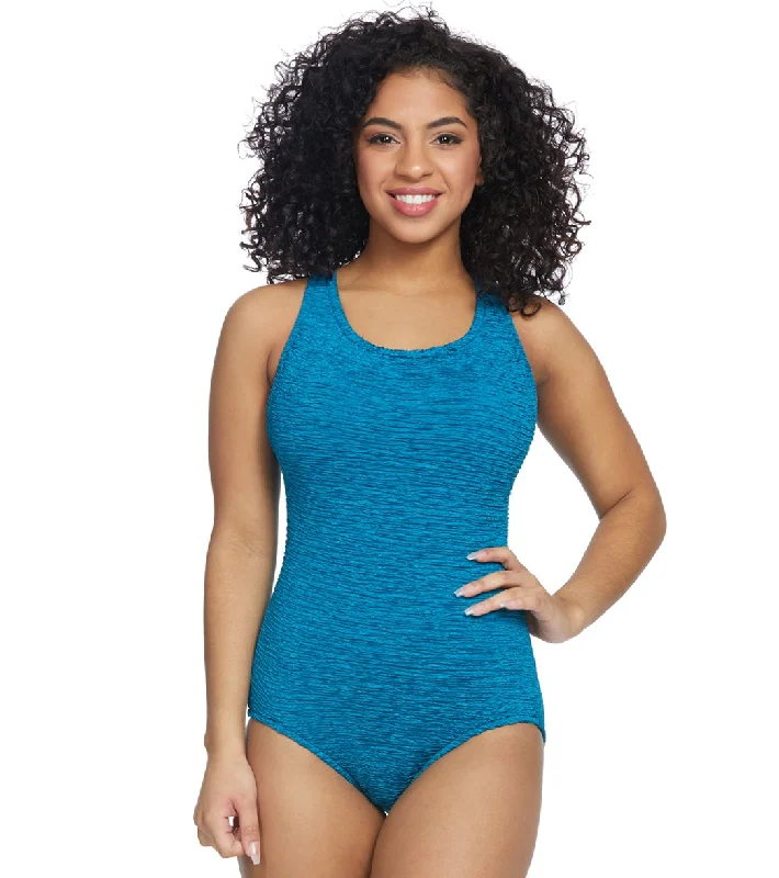 Penbrooke Krinkle Chlorine Resistant Cross Back One Piece Swimsuit (D-Cup) Cosmo Modern High-Waisted Swimsuit