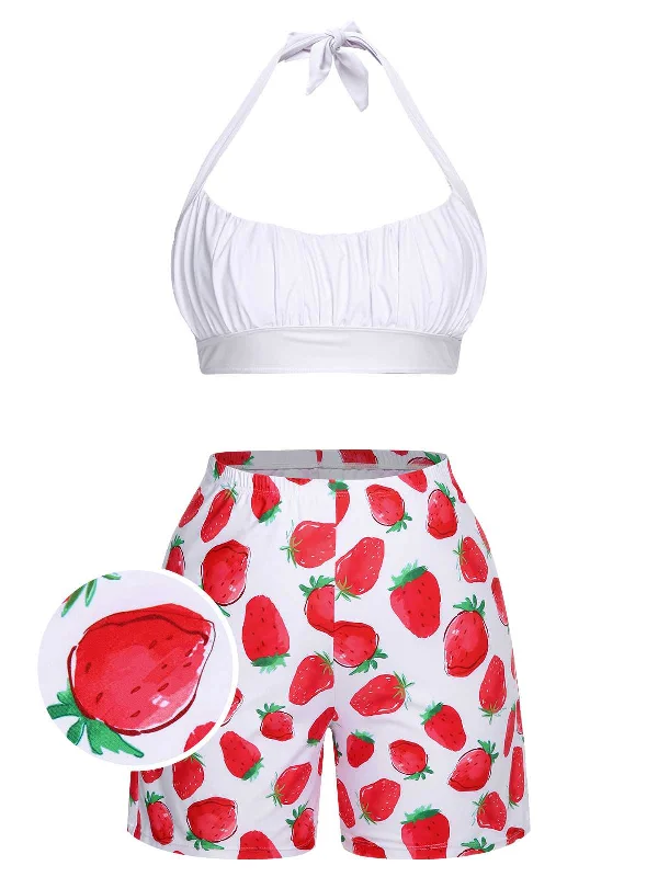 [Plus Size] 1930s Halter Strawberry Swimsuit Set Soft Beachwear Set