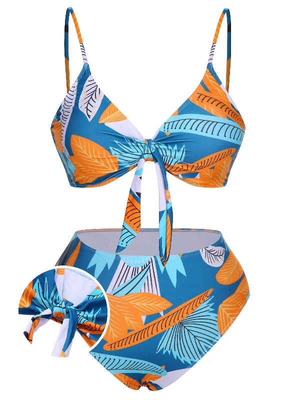 [Plus Size] 1940s Spaghetti Strap Print Swimsuit & Cover-Up Quick-Dry Tankini