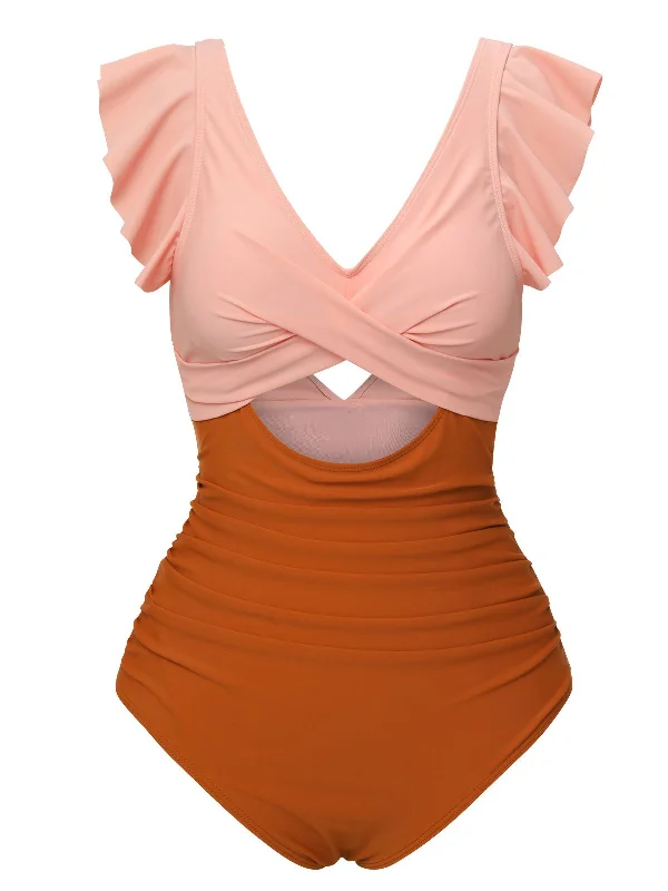 Skin & Orange 1940s Ruffle Cutout Swimsuit Flirty Ruffle Swimsuit