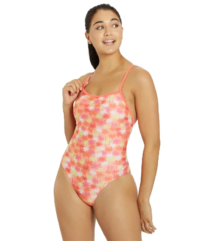 Speedo Vibe Women's Printed Double X Back One Piece Swimsuit Sleek Racerback Swimsuit