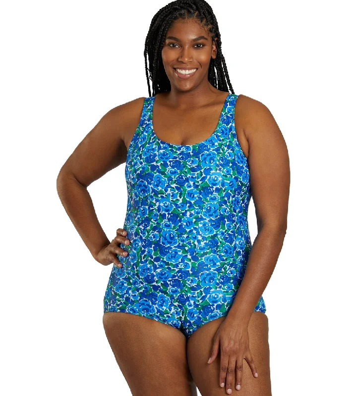 Sporti Plus Size HydroLast Spring Garden Chlorine Resistant Conservative Scoop Back One Piece Swimsuit Spring Garden Cross-Back Bikini