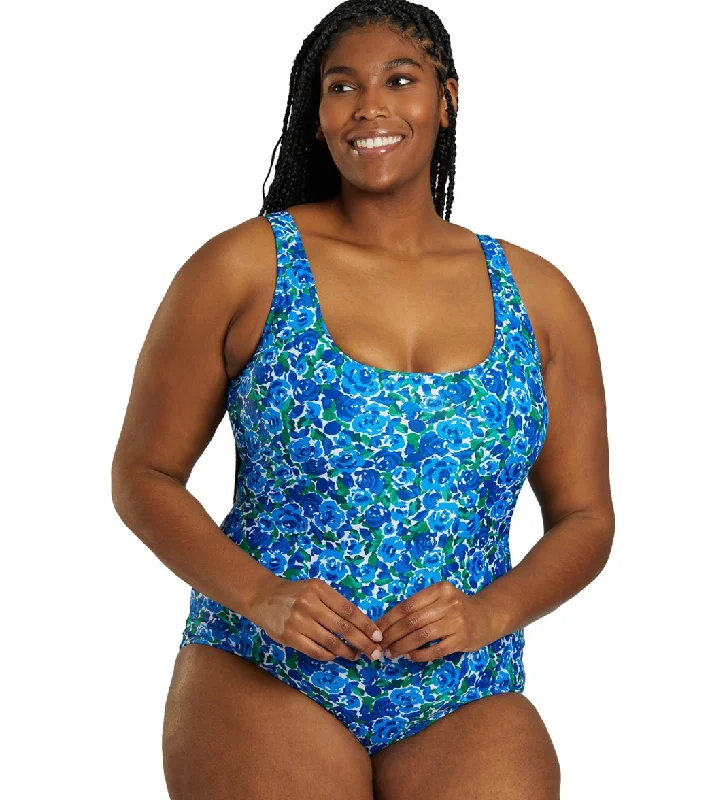 Sporti Plus Size HydroLast Spring Garden Chlorine Resistant Moderate Scoop Back One Piece Swimsuit Spring Garden Two-Piece Beachwear