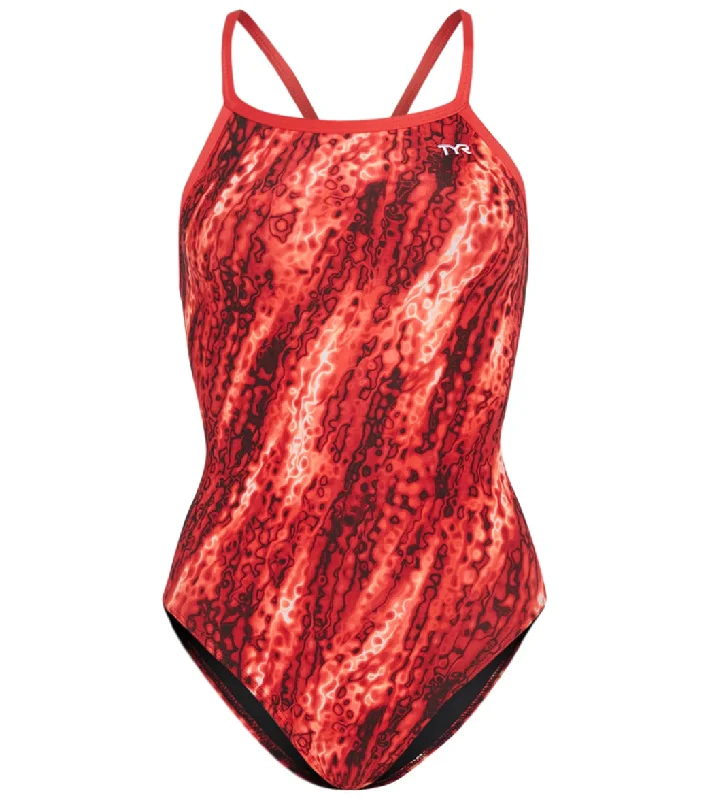 TYR Women's Pytha Diamondfit One Piece Swimsuit Red Modern High-Waisted Swimsuit