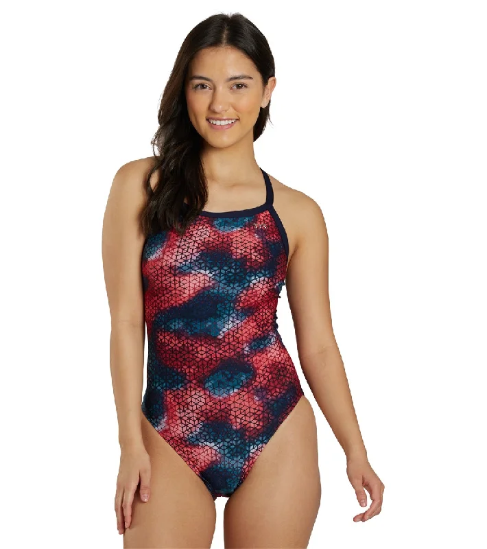 TYR Women's Starhex Diamondfit One Piece Swimsuit Red Multi Push-Up Swimsuit Top