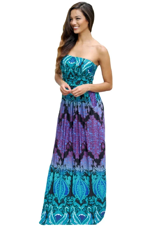 Aqua Purple Strapless Maxi Dress with Pockets Stylish V-Neck Maxi Dress