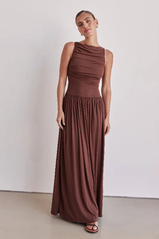 Arielle Maxi Dress (Chocolate) Casual Maxi Dress with Pockets