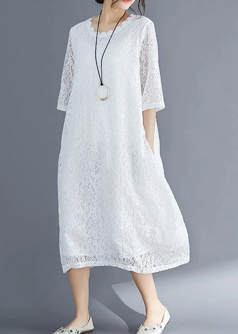 Bohemian Half sleeve o neck cotton Tunics stylish Inspiration white Maxi Dresses Summer Cozy Ruffle Sleeve Maxi Dress