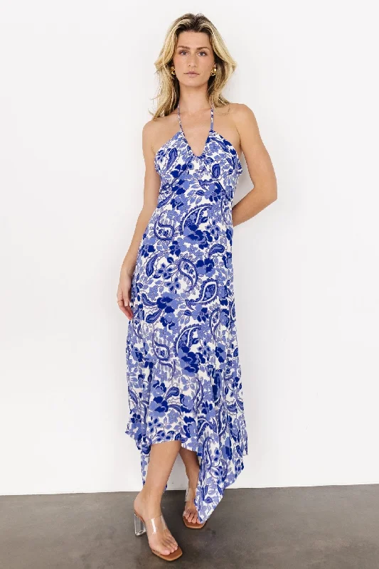 Camila Halter Maxi Dress | Blue + Ivory Fashionable Chiffon Maxi Dress