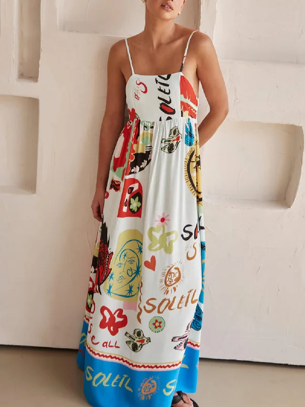 Refined Sensation Satin Charming Unique Print Maxi Dress Cozy Ruffle Sleeve Maxi Dress