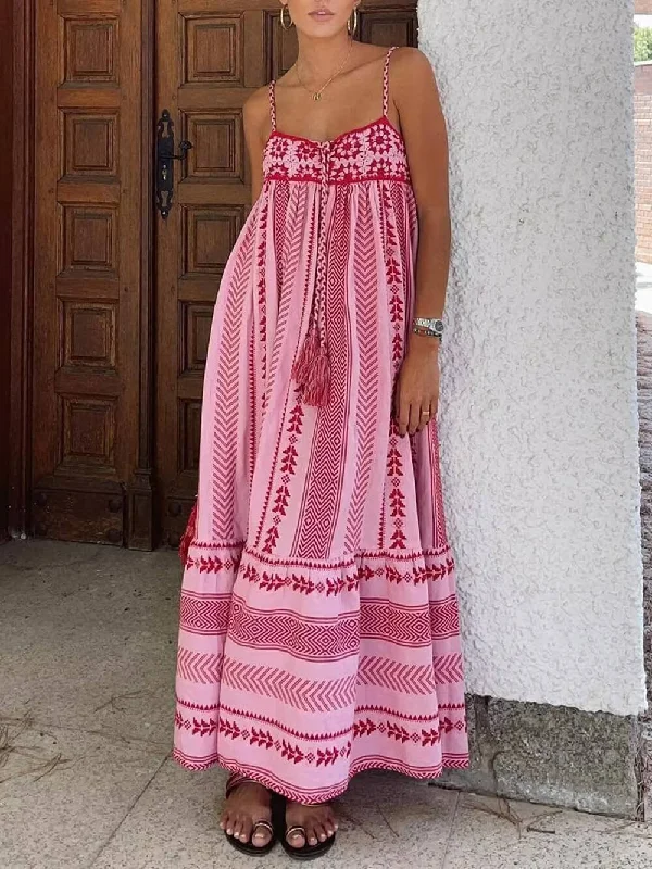 Ethnic Style Crochet Patchwork Graceful Knitted Slip Maxi Dress Comfortable Flowy Maxi Dress