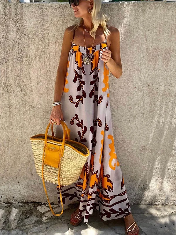 Ethnic Printed Loose Charming Cami Maxi Dress Stylish A-Line Maxi Dress