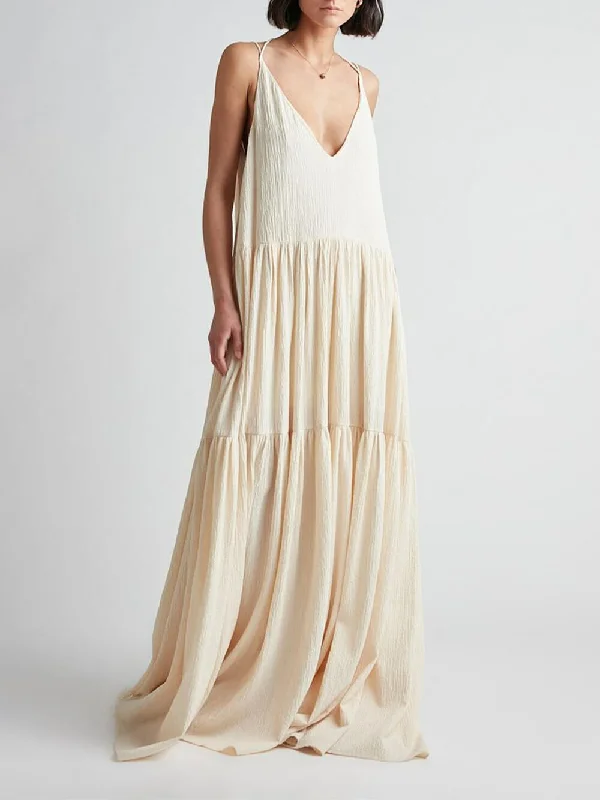 Elegant Resort Deep Charming V-Neckline Strappy Maxi Dress Fashionable Chiffon Maxi Dress