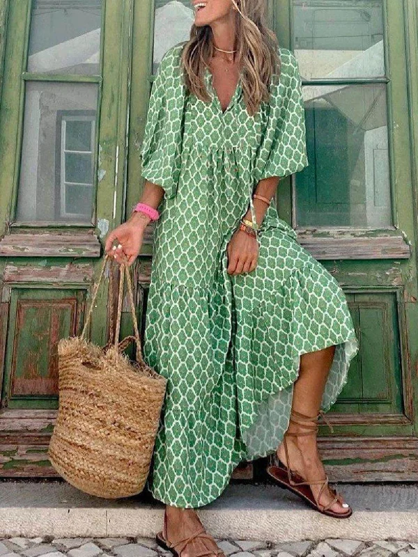 Bohemian Printed Stylish Maxi Dress Stylish Long Sleeve Maxi Dress