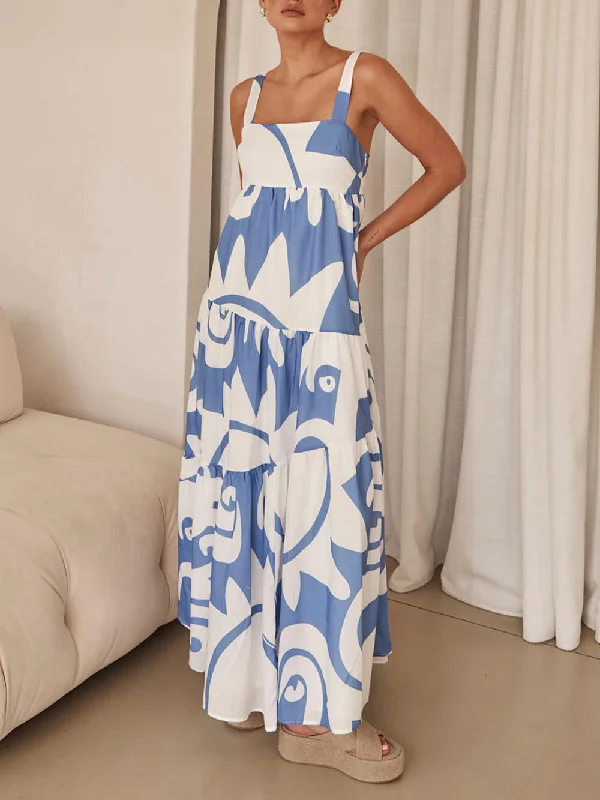 Bohemian Geometric Stylish Print Maxi Dress Stylish Boho Maxi Dress