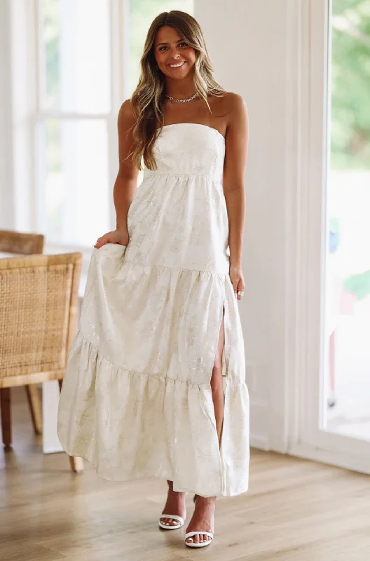 Dinner in the Hamptons Maxi Dress - Cream Elegant Maxi Dress with Pockets