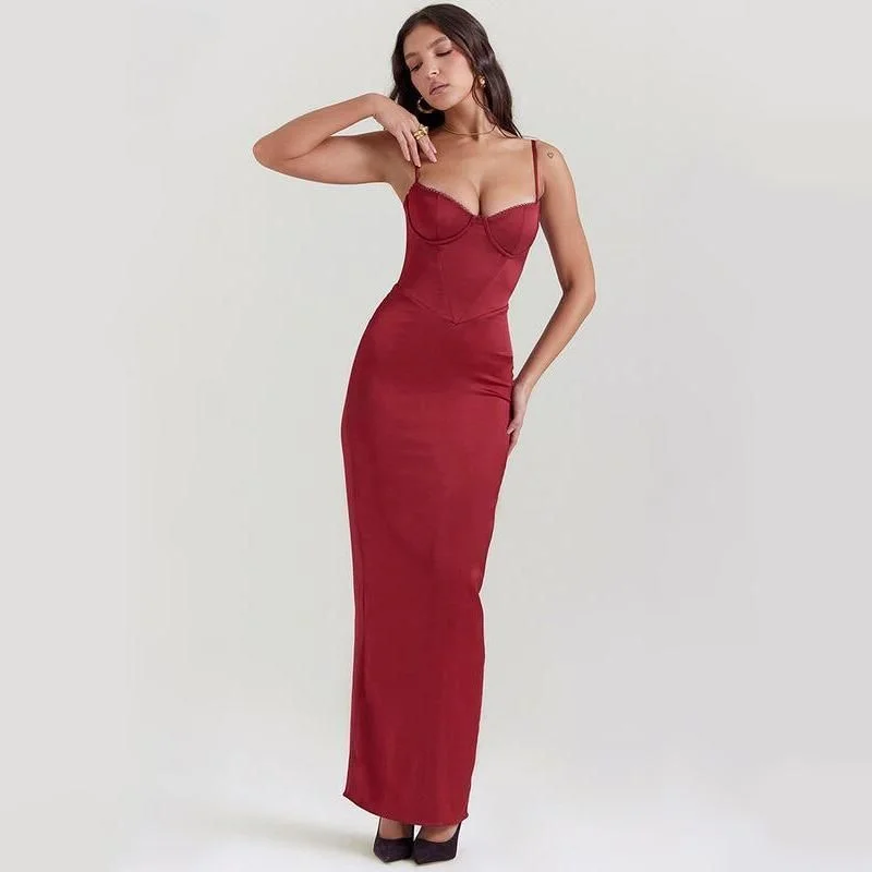 Elegant Satin Backless Bodycon Maxi Dress Fashionable Asymmetrical Maxi Dress