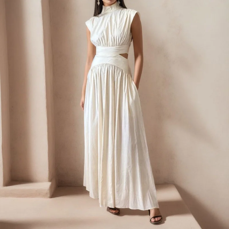 Elegant Sleeveless Hollow Out Maxi Dress Trendy V-Neck Maxi Dress