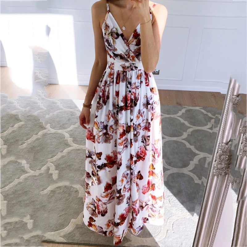 Elegant Sleeveless V-Neck Maxi Dress Trendy Maxi Dress with Bow