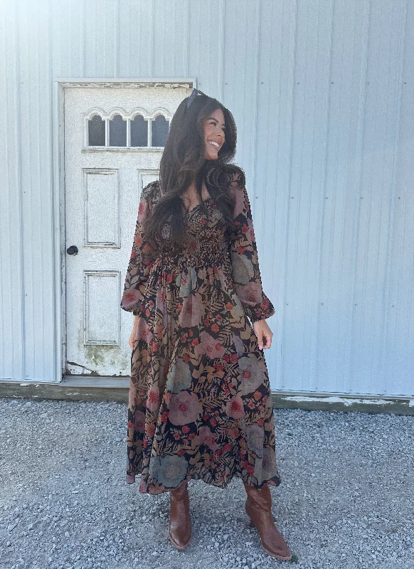 Fall Blooms Maxi Dress Comfortable Bohemian Maxi Dress