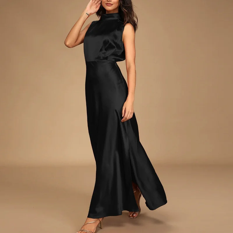 Fashion Formal Satin Occasion Maxi Dress Comfortable Ruffle Maxi Dress