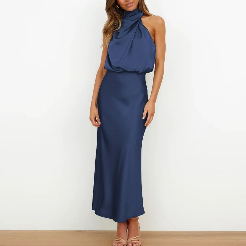 Fashion Halter Cocktail Party Maxi Dress Stylish One-Shoulder Maxi Dress