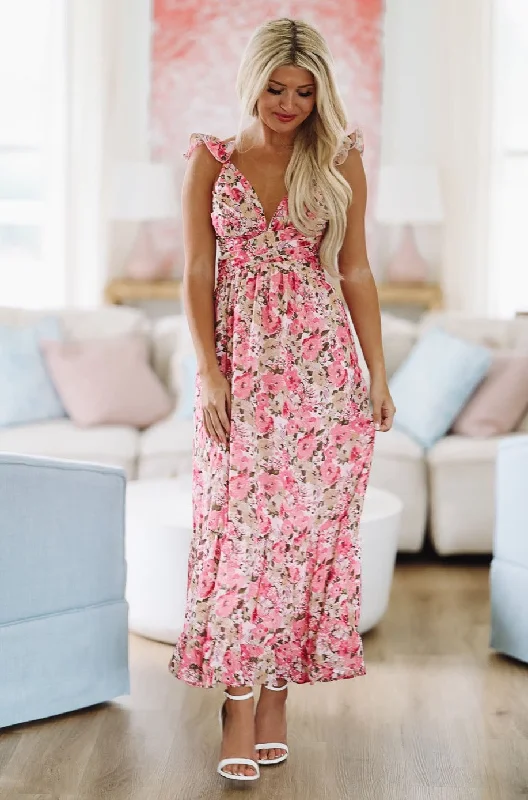 For My Love Maxi Dress - Pink Cozy Spaghetti Strap Maxi Dress