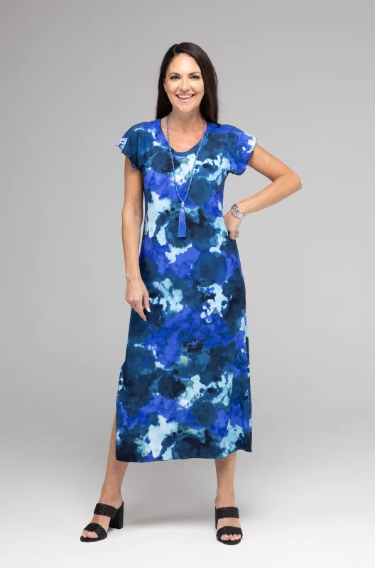 Galaxy Print Short Sleeve Jersey Maxi Dress Stylish Off-Shoulder Maxi Dress