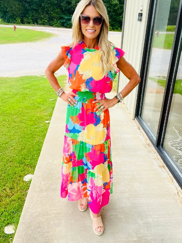 GO TROPICAL MAXI DRESS Fashionable High-Low Maxi Dress