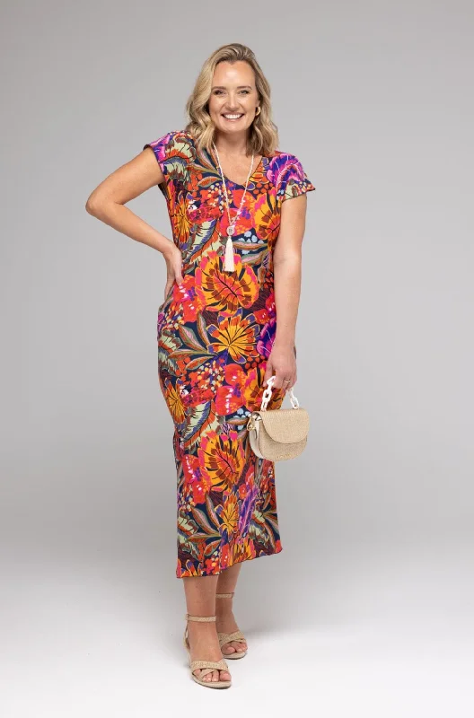 Java Print Short Sleeve Jersey Maxi Dress Classic Strapless Maxi Dress