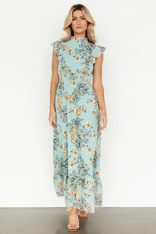 Kearny Ruffle Maxi Dress | Mint Floral Chic Summer Floral Maxi Dress