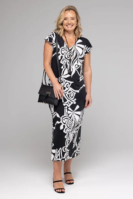 Maori Print Short Sleeve Jersey Maxi Dress Fashionable Layered Maxi Dress