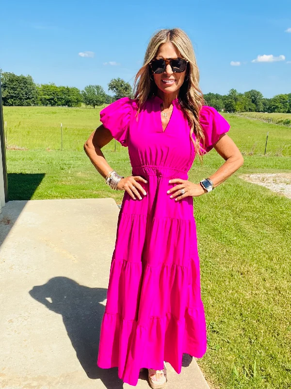 MOONLIGHT MAXI DRESS-FUSCHIA Comfortable Ruffle Maxi Dress