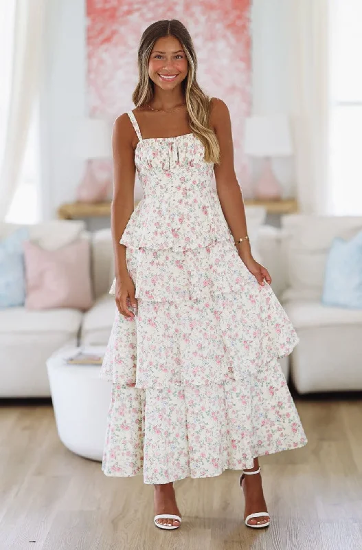 New Beginnings Maxi Dress - Cream and Pink Casual Maxi Dress with Pockets