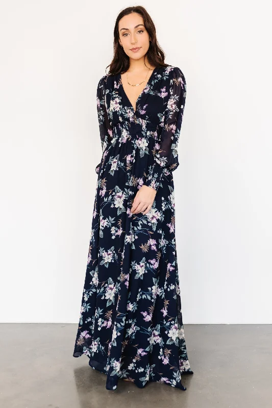 Olivia Maxi Dress | Navy Garden Floral Fashionable Printed Maxi Dress