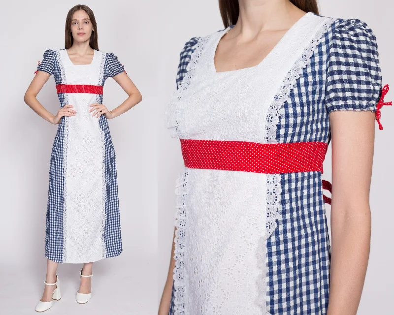 Petite Small 60s Gingham Prairie Maxi Dress Fashionable Maxi Dress with Fringe