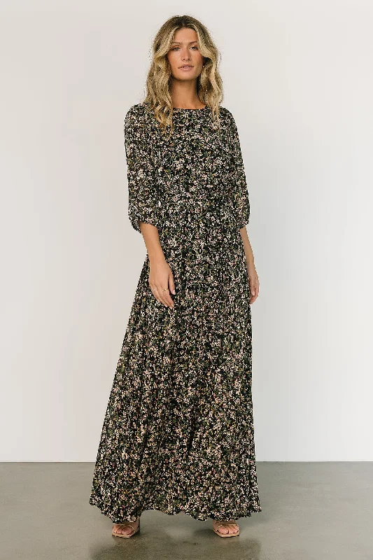 Rebecca Maxi Dress | Black Floral Elegant Wraparound Maxi Dress