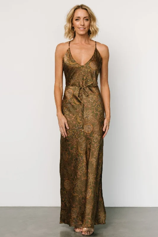 Reno Slip Maxi Dress | Brown + Olive Trendy Maxi Dress with Lace