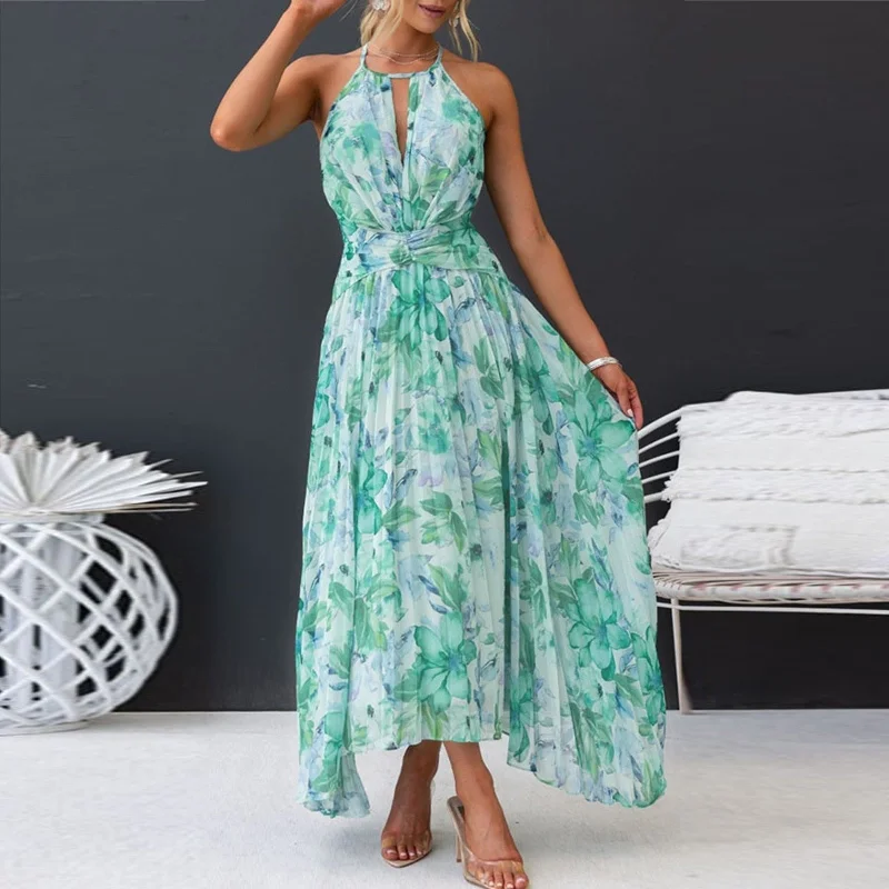 Sexy V-Neck Floral Backless Maxi Dress Stylish Off-Shoulder Maxi Dress