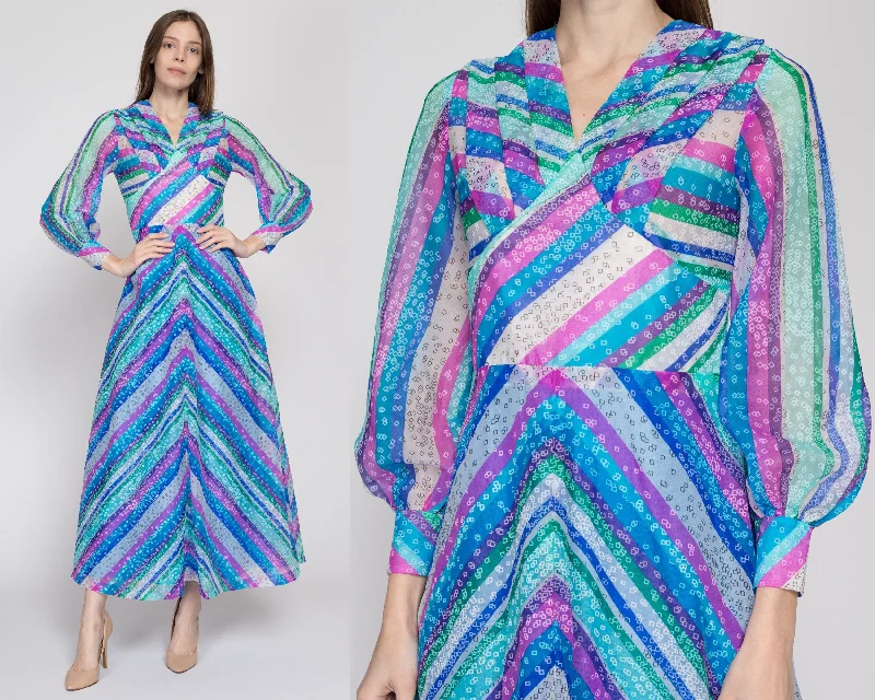 Small 60s 70s Psychedelic Striped Maxi Dress Petite Comfortable Plunging Neckline Maxi Dress