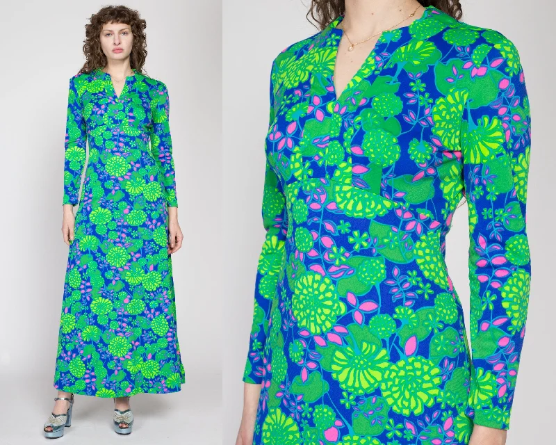 Small 70s Keram New York Psychedelic Floral Maxi Dress Comfortable Maxi Dress with Belt