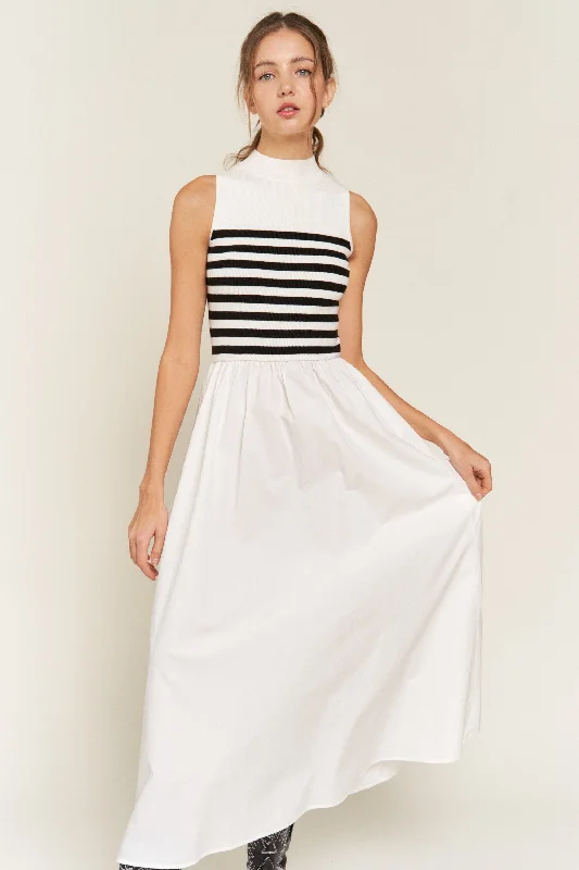 Striped Knit Maxi Dress Elegant Maxi Dress with Drapes