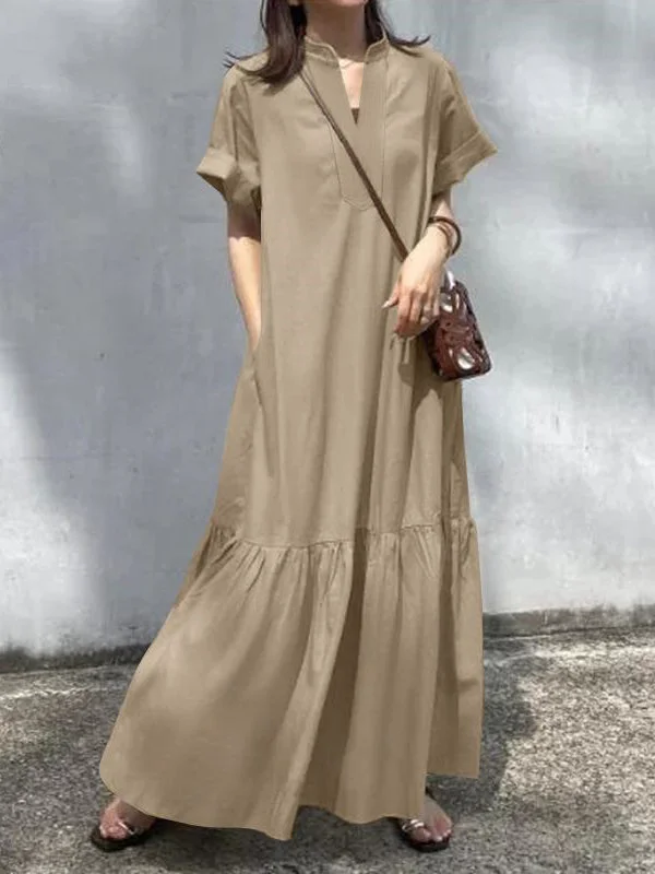 A-Line Loose Solid Color Modern Split-Joint Round-Neck Maxi Dresses Fashionable Off-Shoulder Maxi Dress