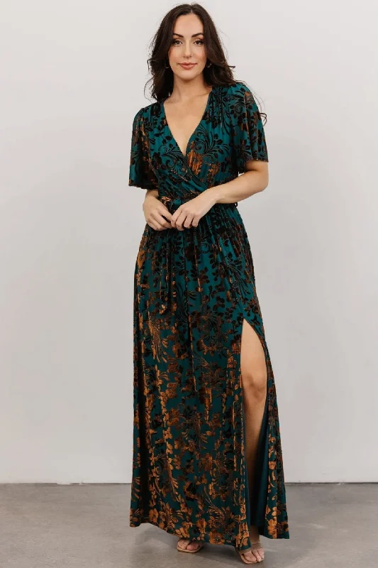 Uma Velvet Maxi Dress | Bronze + Jade Classic V-Neck Maxi Dress