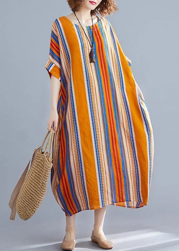 Vivid o neck cotton clothes design multicolor striped Maxi Dresses summer Classic A-Line Maxi Dress