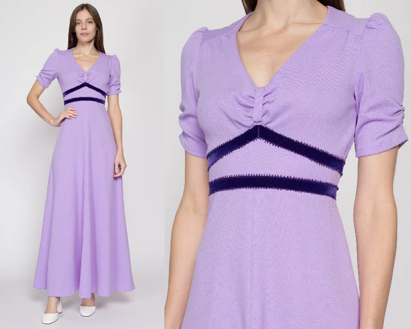 XS 60s Lilac Purple Puff Sleeve Maxi Dress Chic Summer Maxi Dress