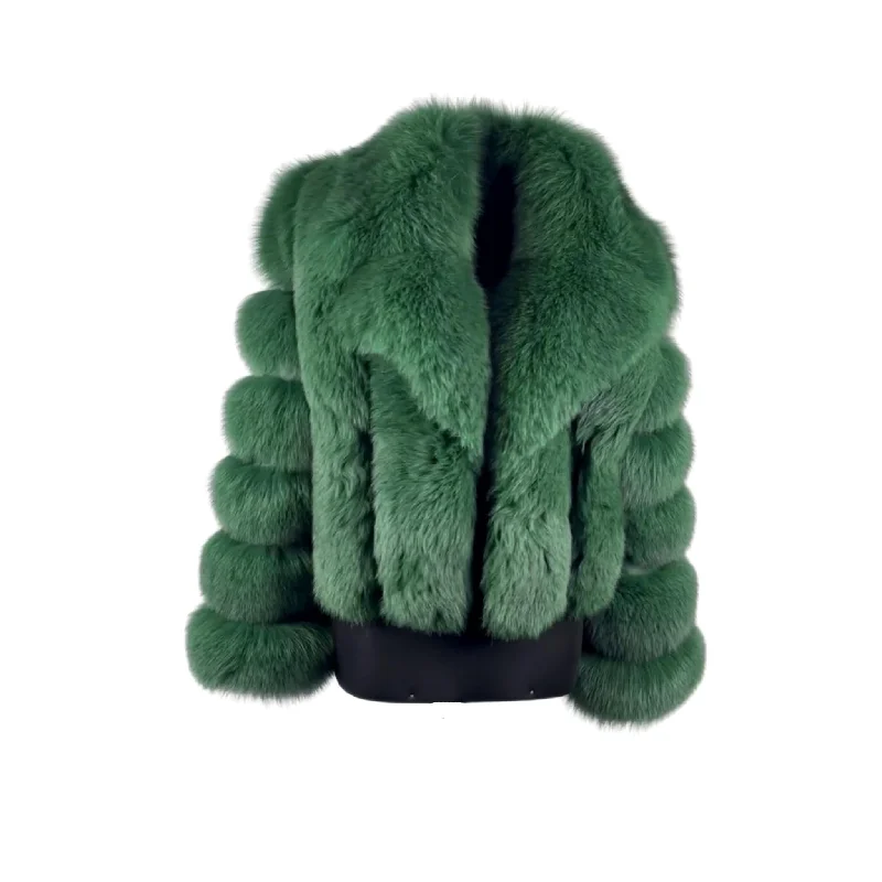 Women's Green Fox  Fur  Jacket Style # 6006 Nylon Jacket Polyester Jacket Spandex Jacket