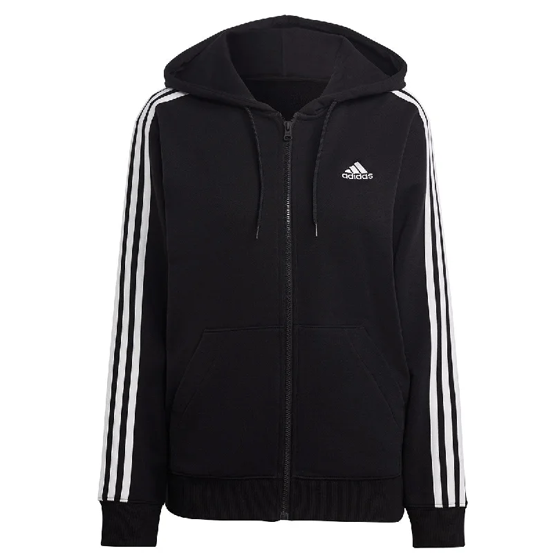 adidas 3 Stripe French Terry Full Zip Hoodie - Womens - Black/White Hoodie with Pastel Soft Subtle