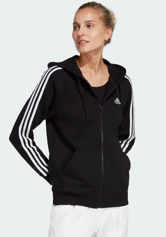 Adidas Womens Fleece 3-Stripes Full-Zip Hoodie <br> GM5567 Hoodie with Hem Lace Feminine Delicate